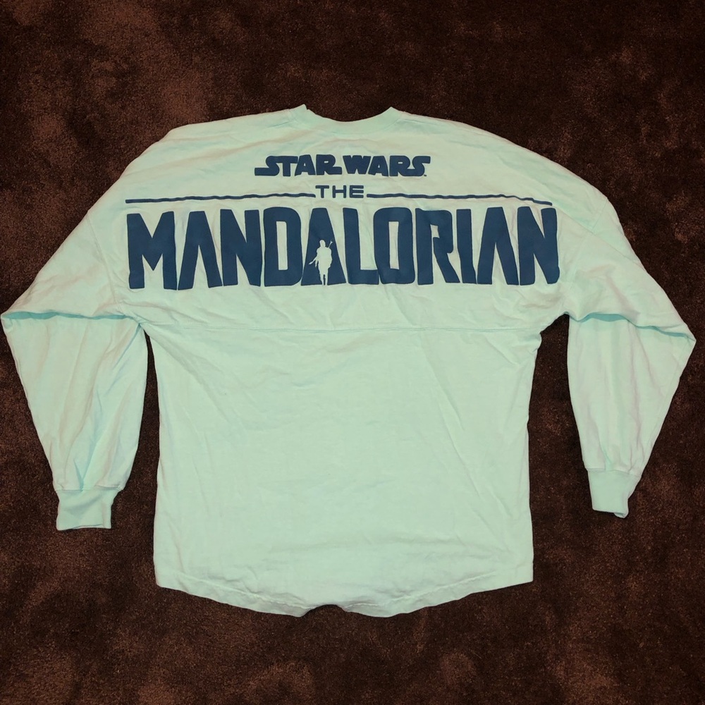 Star Wars The Mandalorian Long Sleeve Tee - Light Aqua with Navy Graphic